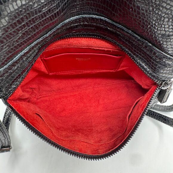 Hammitt VIP Medium Black Lizard Emboss Crossbody Gunmetal Red Suede - Picture 8 of 16